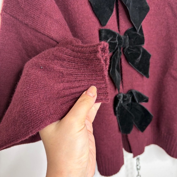Commense Burgundy Cardigan with Black Velvet Bows - Picture 3 of 6